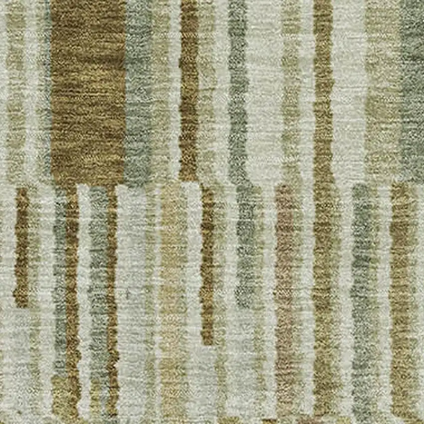 Khaki And Beige Striped Washable Area Rug With UV Protection Photo 3