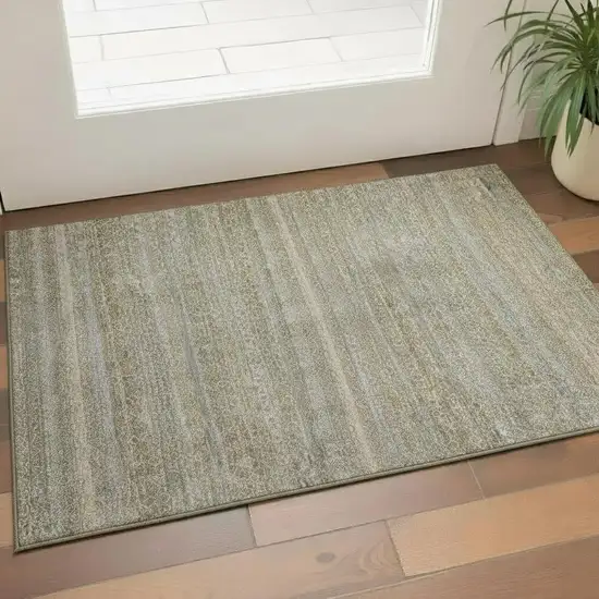 Khaki And Beige Striped Washable Area Rug With UV Protection Photo 2