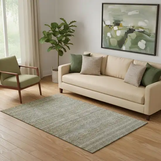 Khaki And Beige Striped Washable Area Rug With UV Protection Photo 2