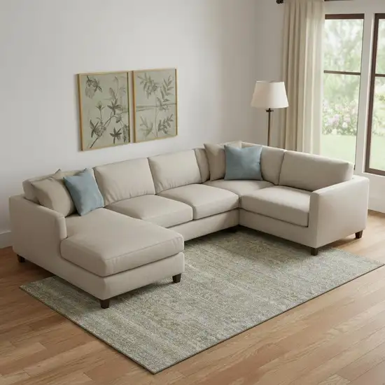 Khaki And Beige Striped Washable Area Rug With UV Protection Photo 2