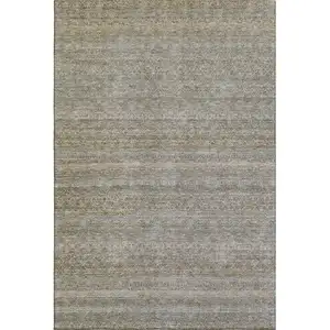Photo of Khaki And Beige Striped Washable Area Rug With UV Protection