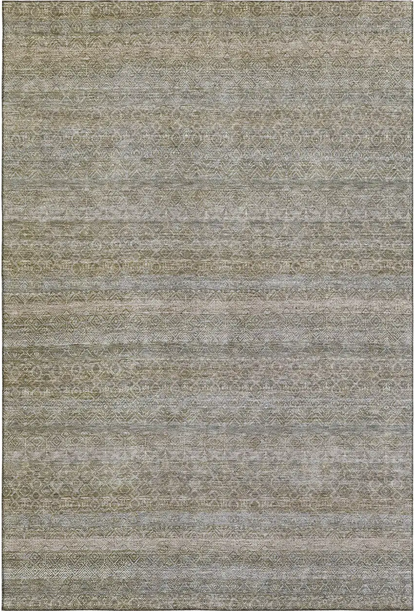 Khaki And Beige Striped Washable Area Rug With UV Protection Photo 1