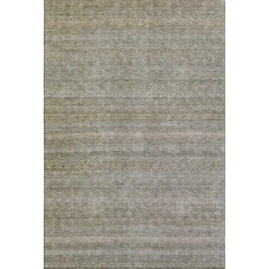 Khaki And Beige Striped Washable Area Rug With UV Protection Photo 1