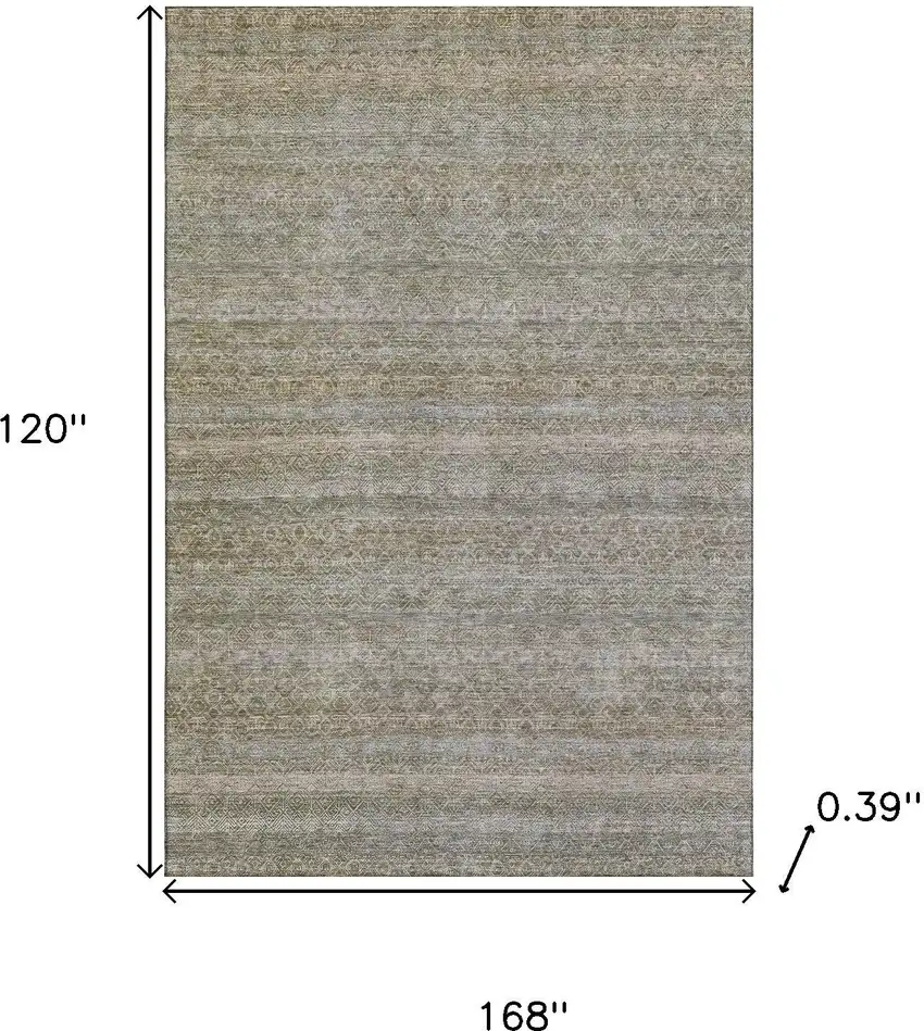 Khaki And Beige Striped Washable Area Rug With UV Protection Photo 8