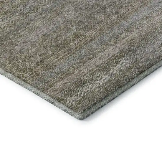 Khaki And Beige Striped Washable Area Rug With UV Protection Photo 6