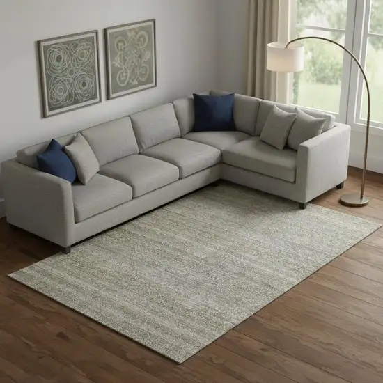 Khaki And Beige Striped Washable Area Rug With UV Protection Photo 2