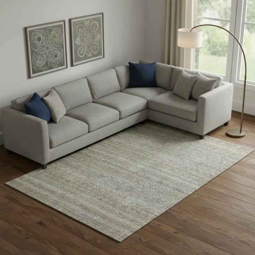 Khaki And Beige Striped Washable Area Rug With UV Protection Photo 2