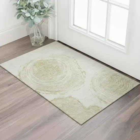 Khaki And Beige Woodland Lodge Washable Area Rug With UV Protection Photo 1