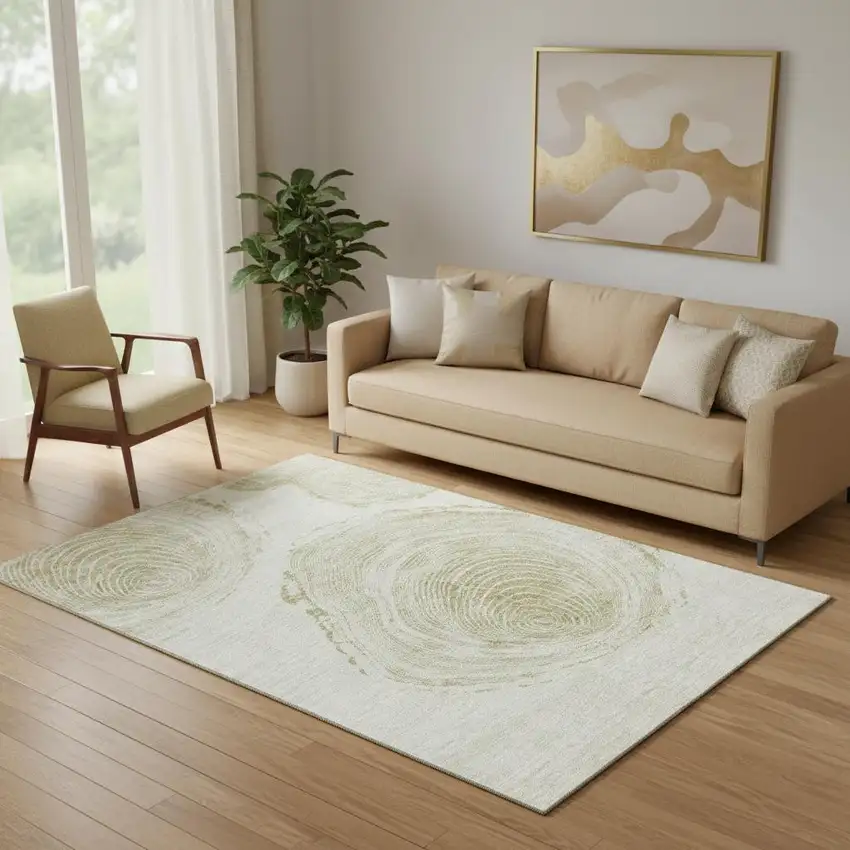 Khaki And Beige Woodland Lodge Washable Area Rug With UV Protection Photo 1