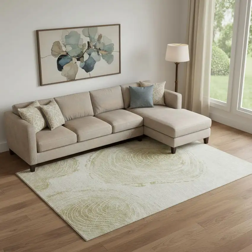 Khaki And Beige Woodland Lodge Washable Area Rug With UV Protection Photo 1