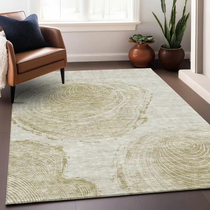 Khaki And Beige Woodland Lodge Washable Area Rug With UV Protection Photo 4