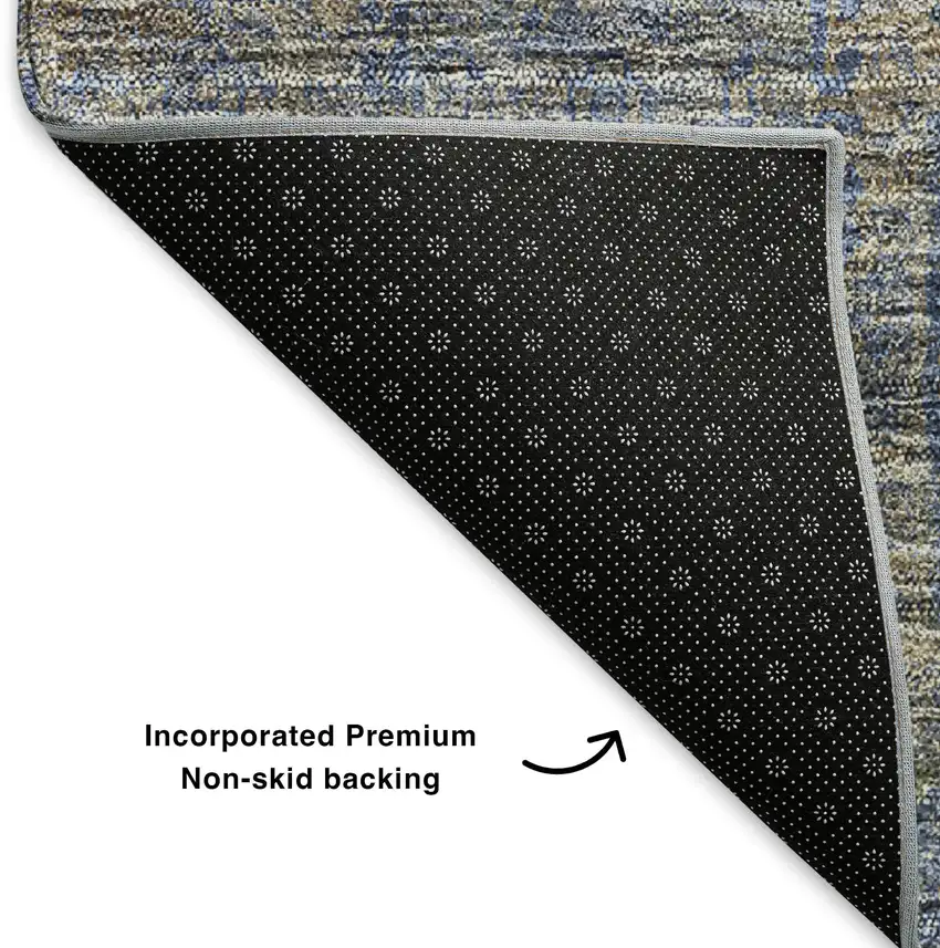 Khaki And Blue Floral Washable Area Rug With UV Protection Photo 5