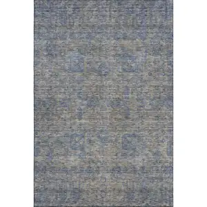 Photo of Khaki And Blue Floral Washable Area Rug With UV Protection