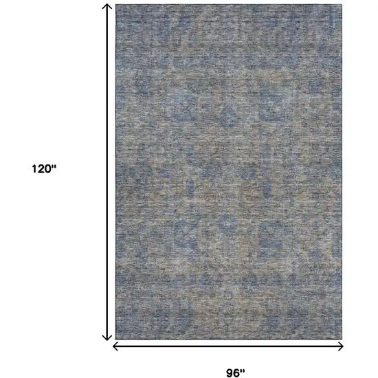 Khaki And Blue Floral Washable Area Rug With UV Protection Photo 9