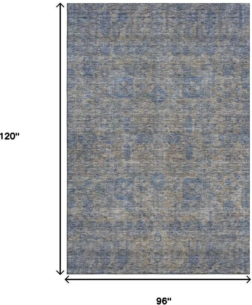 Khaki And Blue Floral Washable Area Rug With UV Protection Photo 9