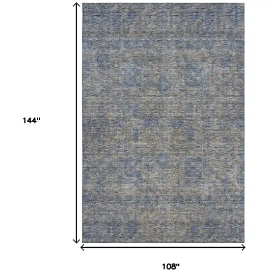 Khaki And Blue Floral Washable Area Rug With UV Protection Photo 9