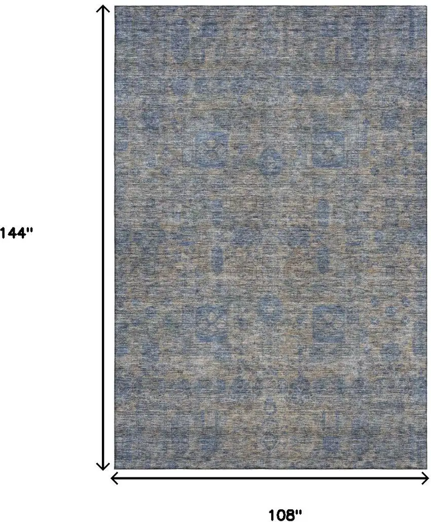 Khaki And Blue Floral Washable Area Rug With UV Protection Photo 9