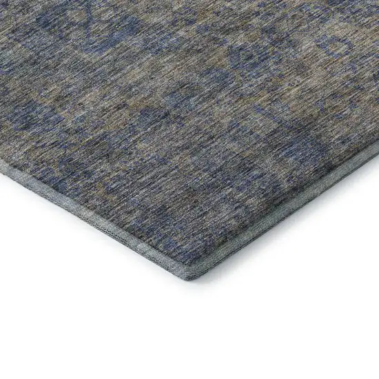 Khaki And Blue Floral Washable Area Rug With UV Protection Photo 6