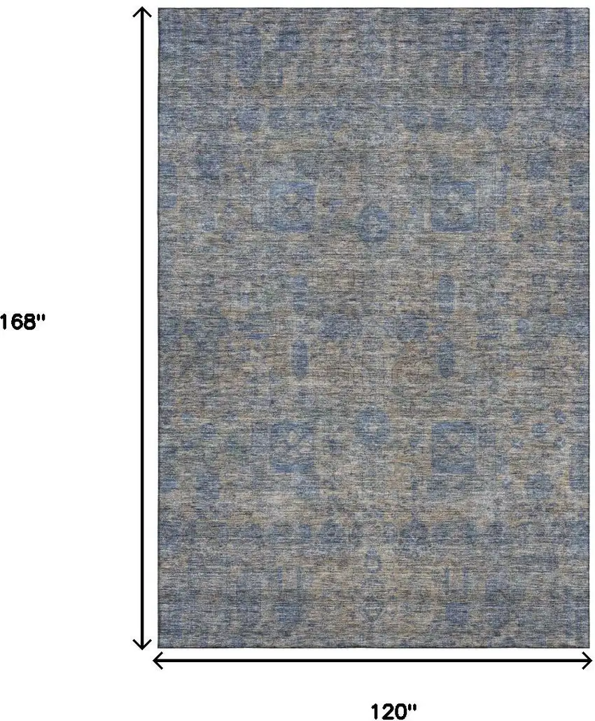 Khaki And Blue Floral Washable Area Rug With UV Protection Photo 9