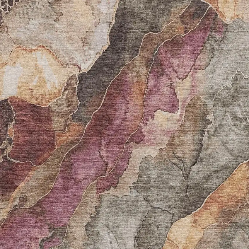 Khaki And Blush Floral Washable Indoor Outdoor Area Rug Photo 3