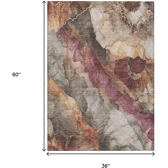 Khaki And Blush Floral Washable Indoor Outdoor Area Rug Photo 9
