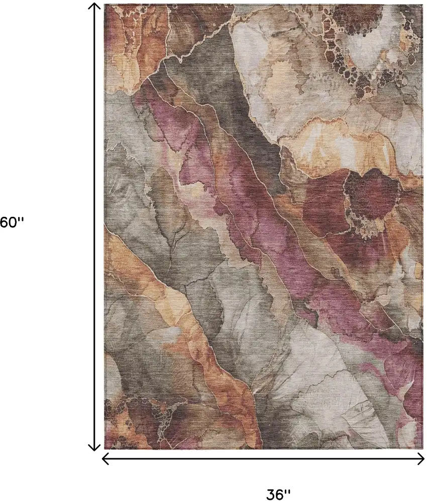Khaki And Blush Floral Washable Indoor Outdoor Area Rug Photo 9