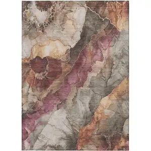 Photo of Khaki And Blush Floral Washable Indoor Outdoor Area Rug