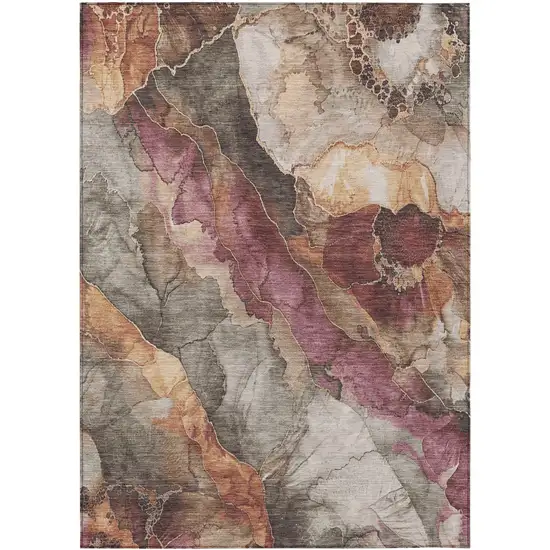 Khaki And Blush Floral Washable Indoor Outdoor Area Rug Photo 1