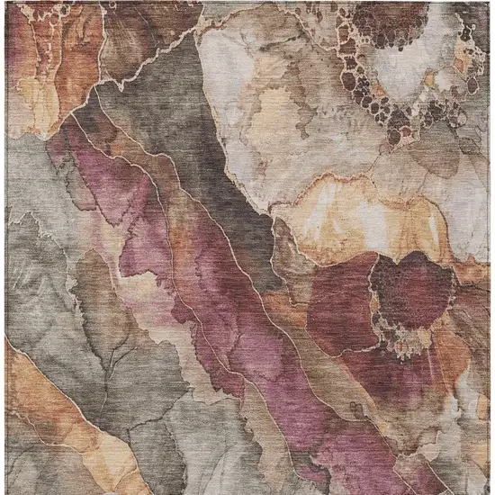 Khaki And Blush Floral Washable Indoor Outdoor Area Rug Photo 7