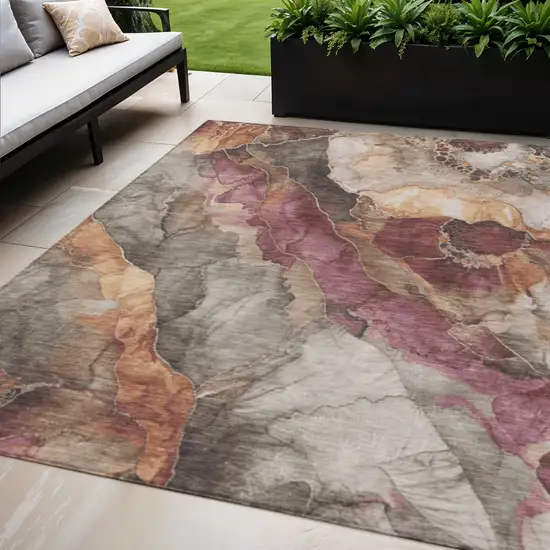 Khaki And Blush Floral Washable Indoor Outdoor Area Rug Photo 2