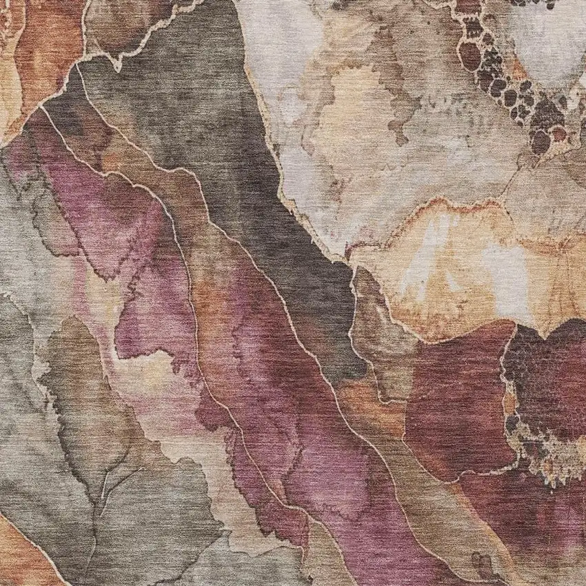 Khaki And Blush Floral Washable Indoor Outdoor Area Rug Photo 3