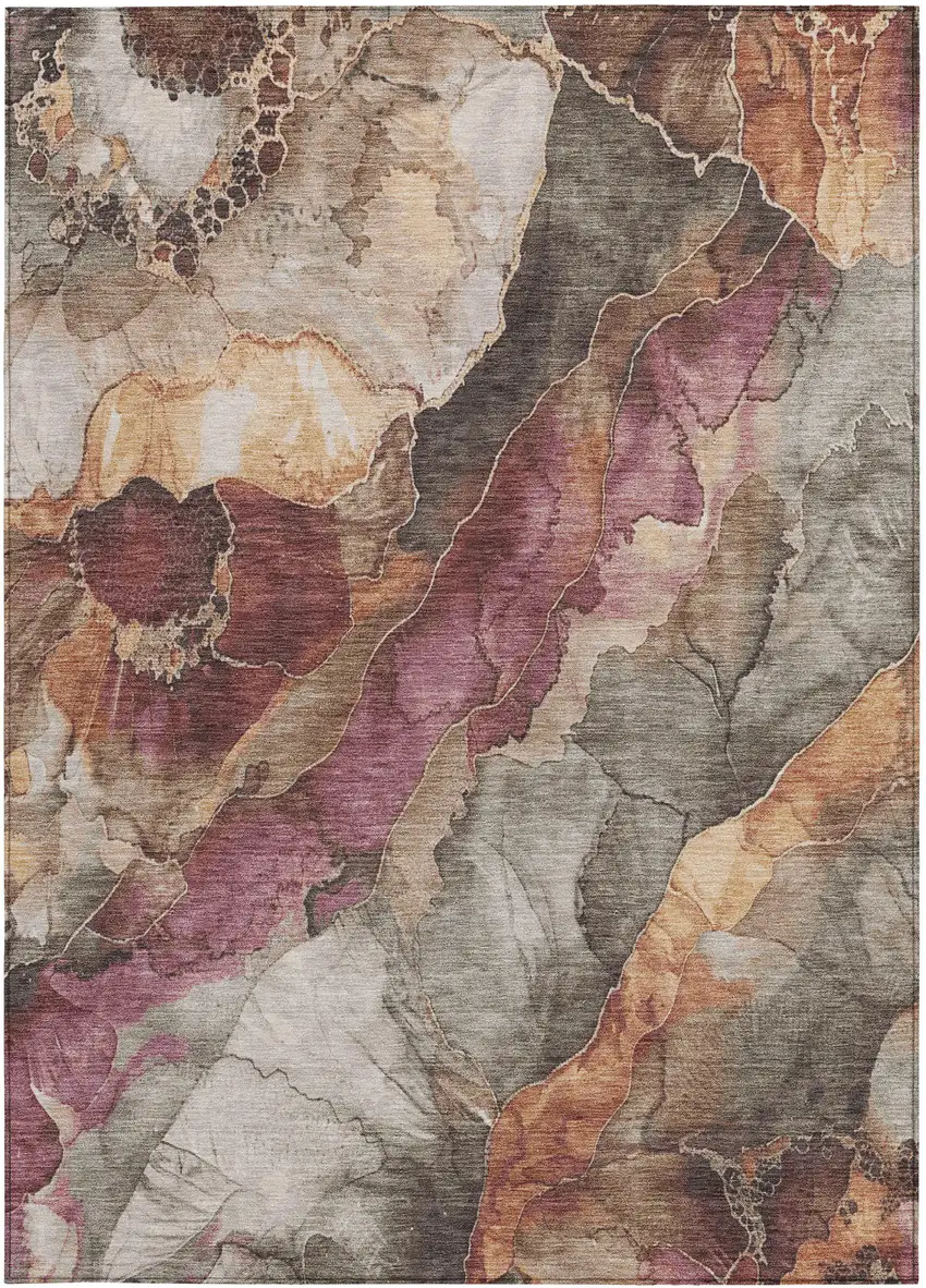 Khaki And Blush Floral Washable Indoor Outdoor Area Rug Photo 4