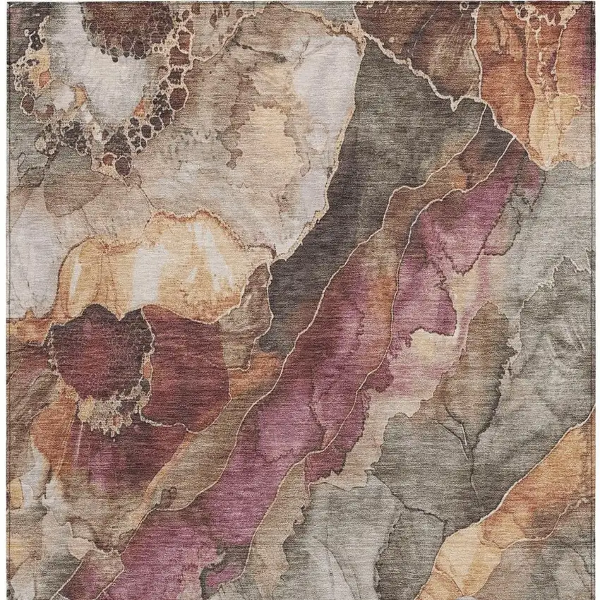 Khaki And Blush Floral Washable Indoor Outdoor Area Rug Photo 3