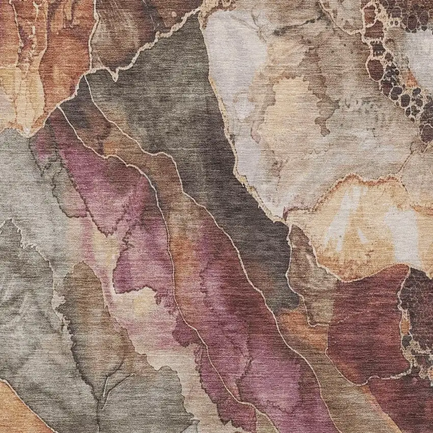 Khaki And Blush Floral Washable Indoor Outdoor Area Rug Photo 3