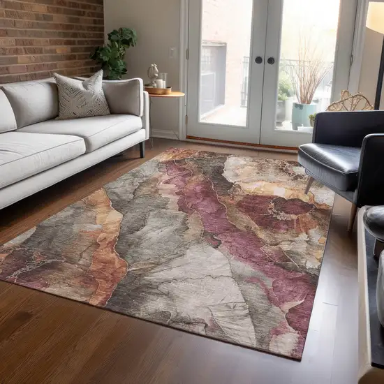 Khaki And Blush Floral Washable Indoor Outdoor Area Rug Photo 7