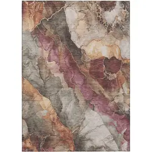 Photo of Khaki And Blush Floral Washable Indoor Outdoor Area Rug