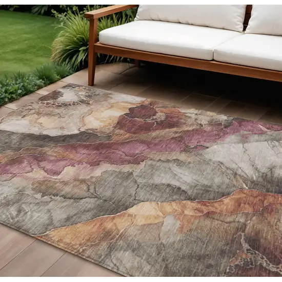 Khaki And Blush Floral Washable Indoor Outdoor Area Rug Photo 2