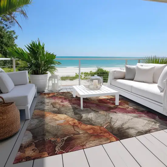 Khaki And Blush Floral Washable Indoor Outdoor Area Rug Photo 9