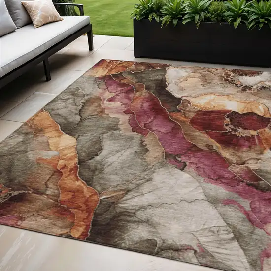 Khaki And Blush Floral Washable Indoor Outdoor Area Rug Photo 2
