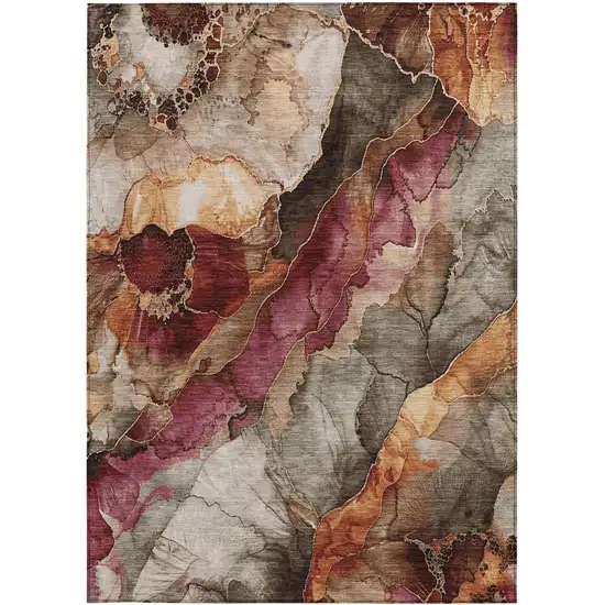 Khaki And Blush Floral Washable Indoor Outdoor Area Rug Photo 9