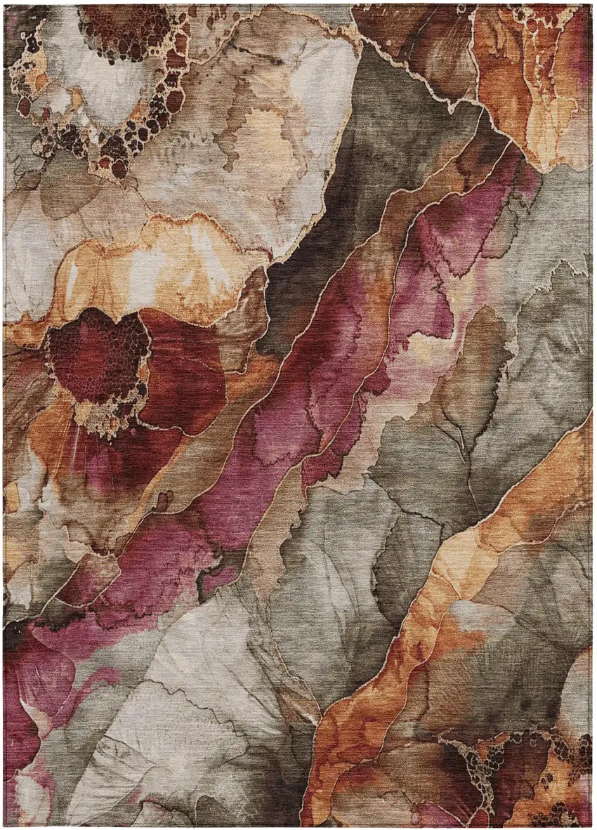 Khaki And Blush Floral Washable Indoor Outdoor Area Rug Photo 9