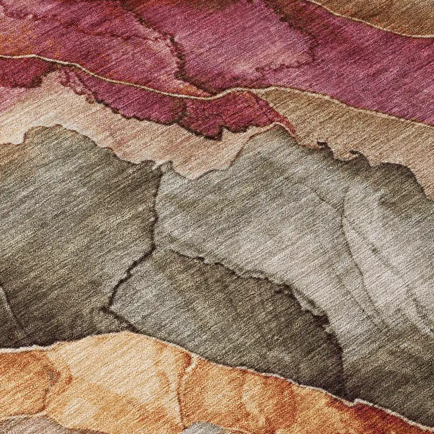 Khaki And Blush Floral Washable Indoor Outdoor Area Rug Photo 1