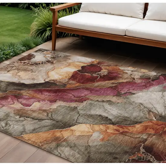 Khaki And Blush Floral Washable Indoor Outdoor Area Rug Photo 2