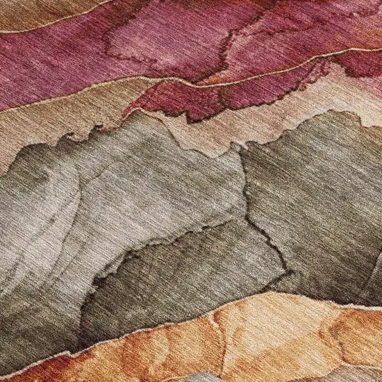 Khaki And Blush Floral Washable Indoor Outdoor Area Rug Photo 3