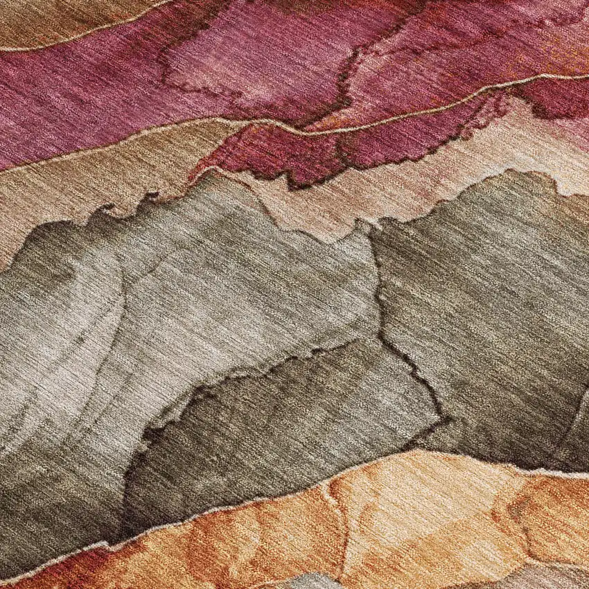 Khaki And Blush Floral Washable Indoor Outdoor Area Rug Photo 3