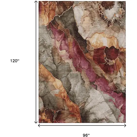 Khaki And Blush Floral Washable Indoor Outdoor Area Rug Photo 9