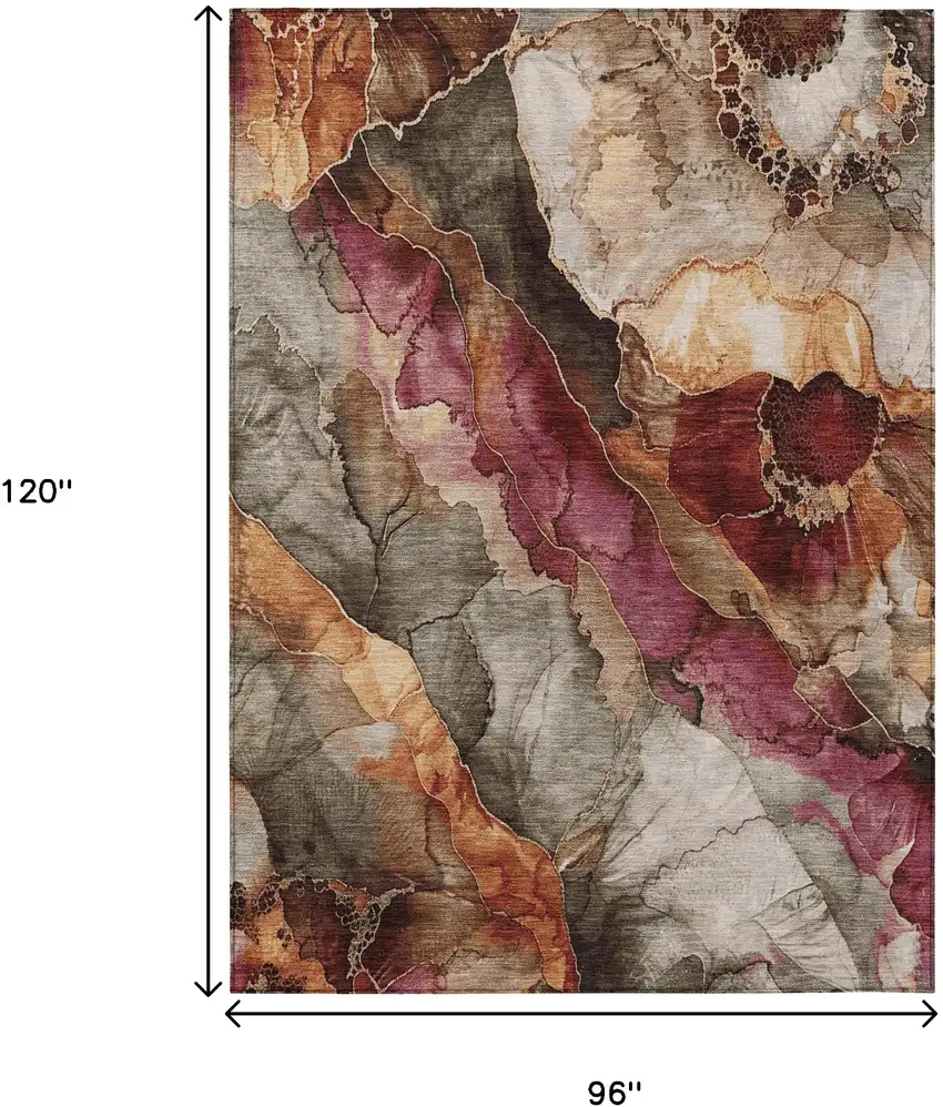 Khaki And Blush Floral Washable Indoor Outdoor Area Rug Photo 9
