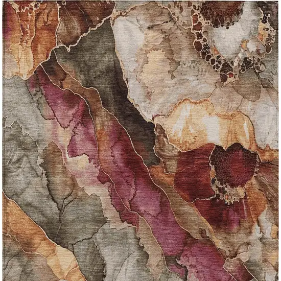 Khaki And Blush Floral Washable Indoor Outdoor Area Rug Photo 8
