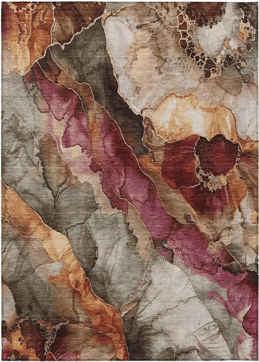 Khaki And Blush Floral Washable Indoor Outdoor Area Rug Photo 8