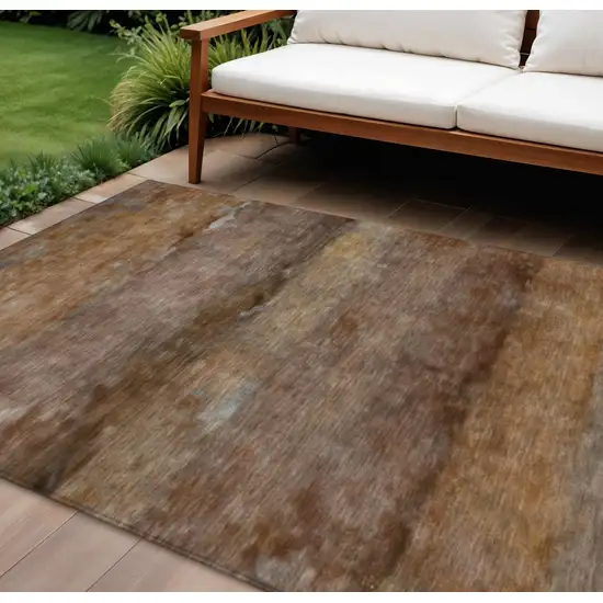 Khaki And Brown Abstract Washable Indoor Outdoor Area Rug Photo 1
